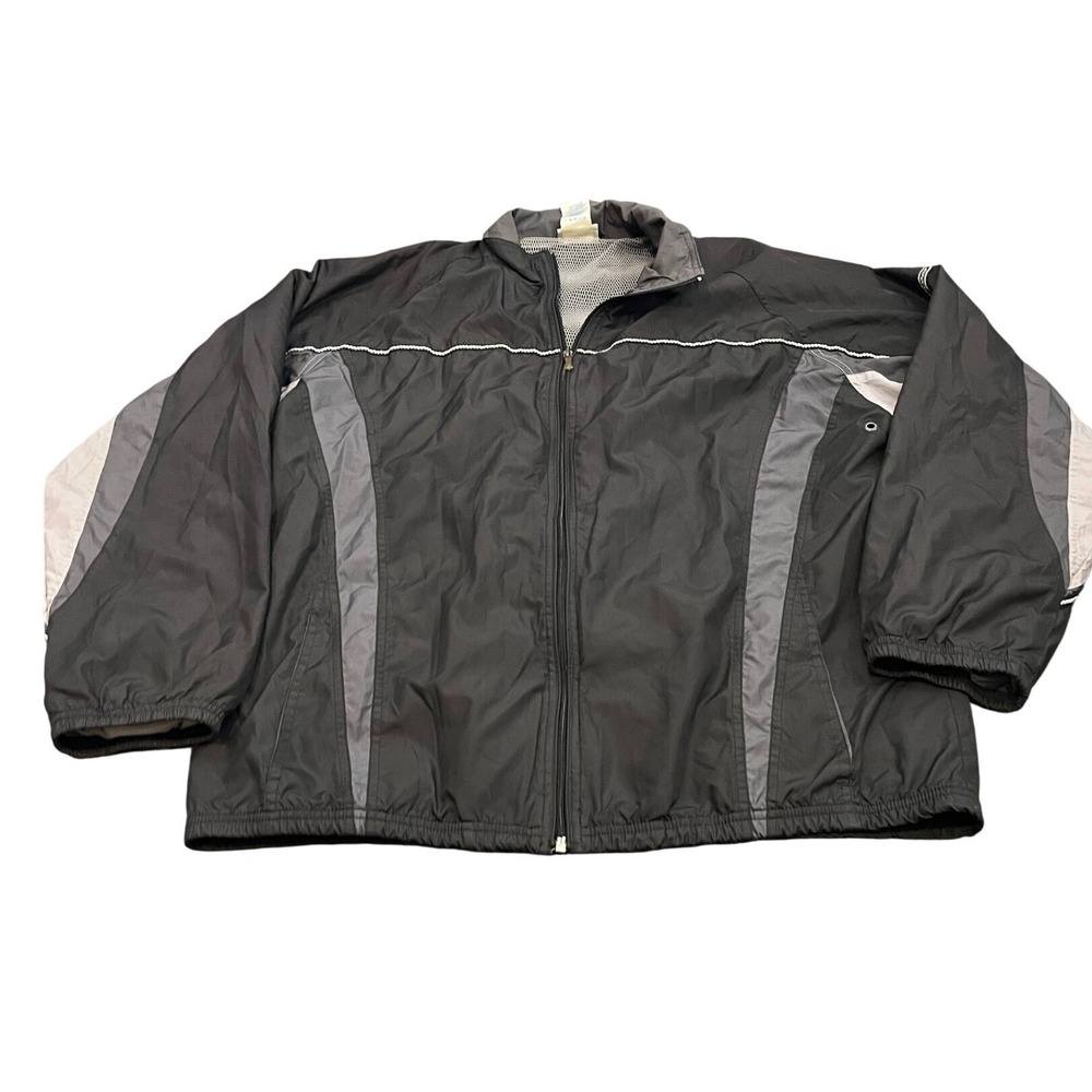 y2k Reebok Track Jacket Mens L Black Full‎ Zip Mesh Lined Windbreaker Vintage